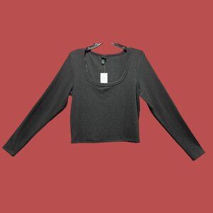 Wild Fable - Women's Ribbed Long Sleeve Scoopneck T-Shirt - Black - Extra Large